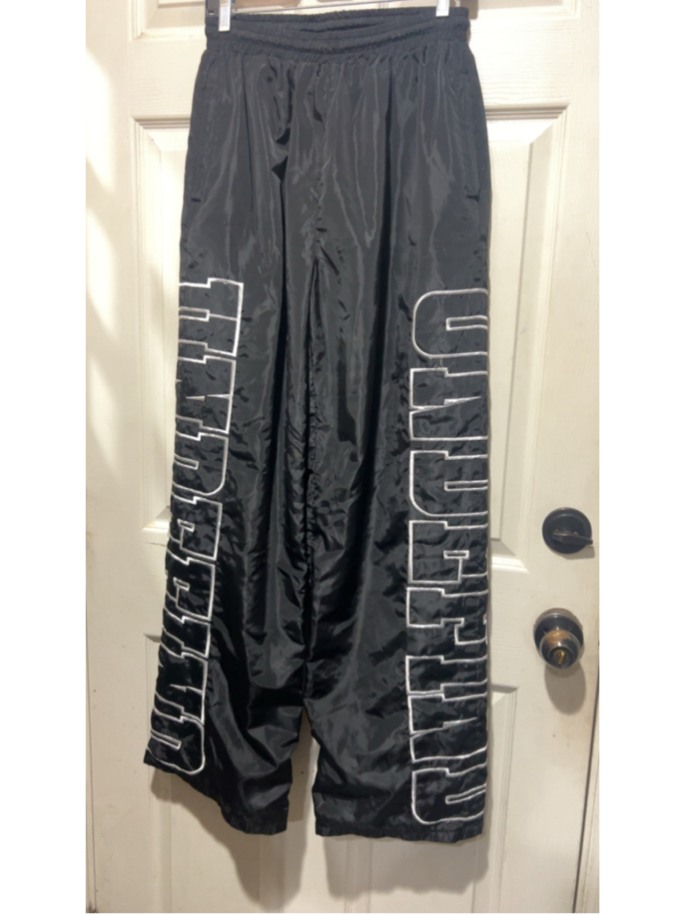 Men's Unbranded Nylon Track Pants Black White Size M